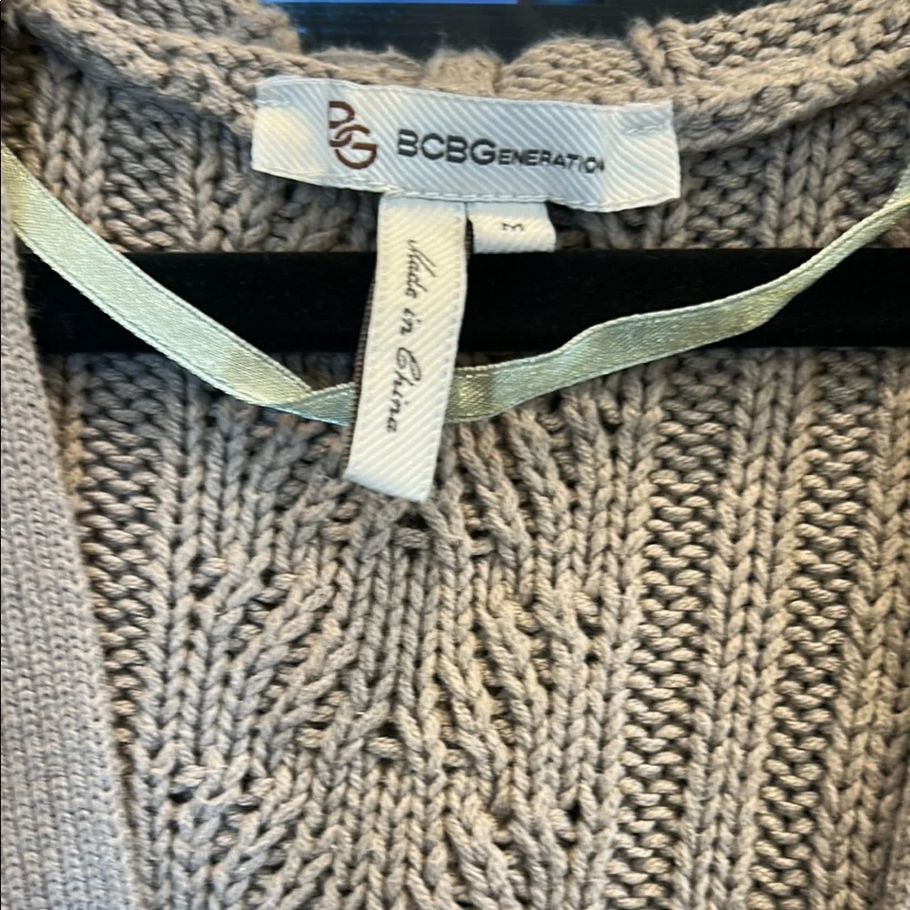 BCBGeneration Taupe Open-Knit Short Sleeve Cardigan